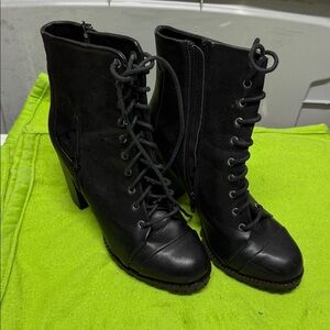 Report Black Lace-Up Heeled Ankle Boots